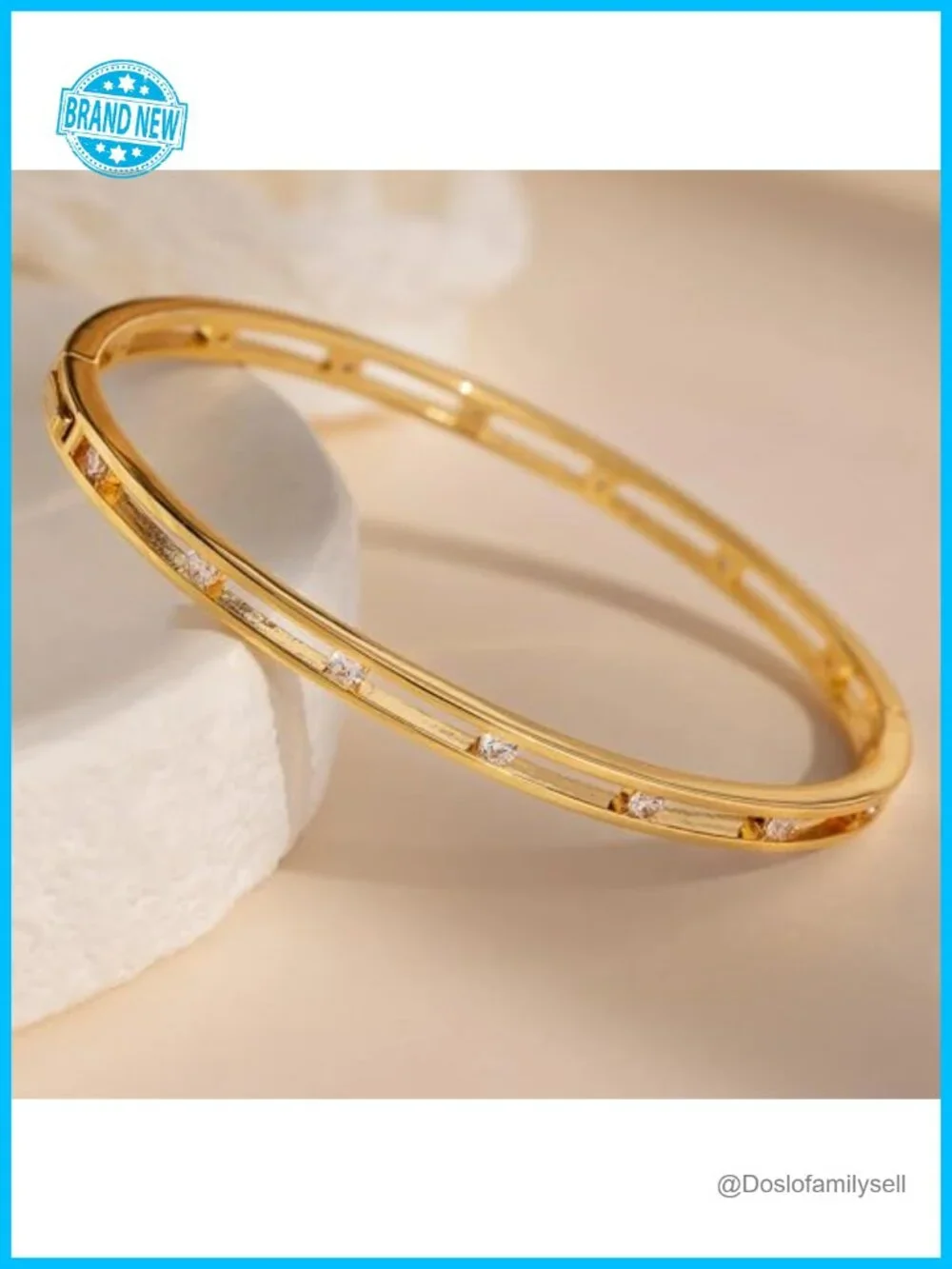 18K Gold Plated Silver Bangle Bracelet Stacking CZ Diamond Bracelet